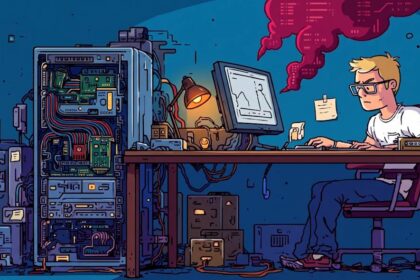 DeepSeek V4 tech workspace illustration showing AI infrastructure and frontier model technology