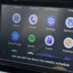 Gemini AI assistant in Android Auto showing voice command interface on car display