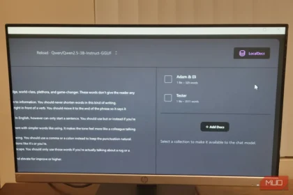 GPT4All local LLM interface running on a desktop computer with LocalDocs feature visible showing private offline AI