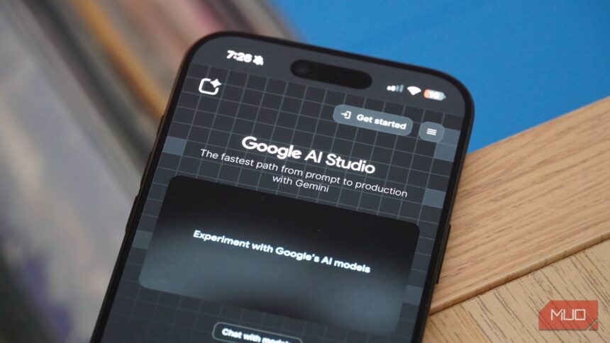 Google AI Studio vibe coding app on smartphone showing AI-assisted code generation