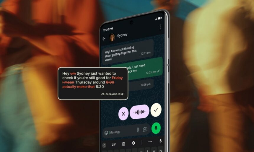 Wispr Flow AI transcription app showing voice-to-text dictation on a smartphone
