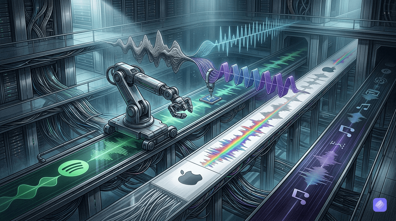 Audio waveform analysis tool identifying AI-generated tracks on streaming platforms