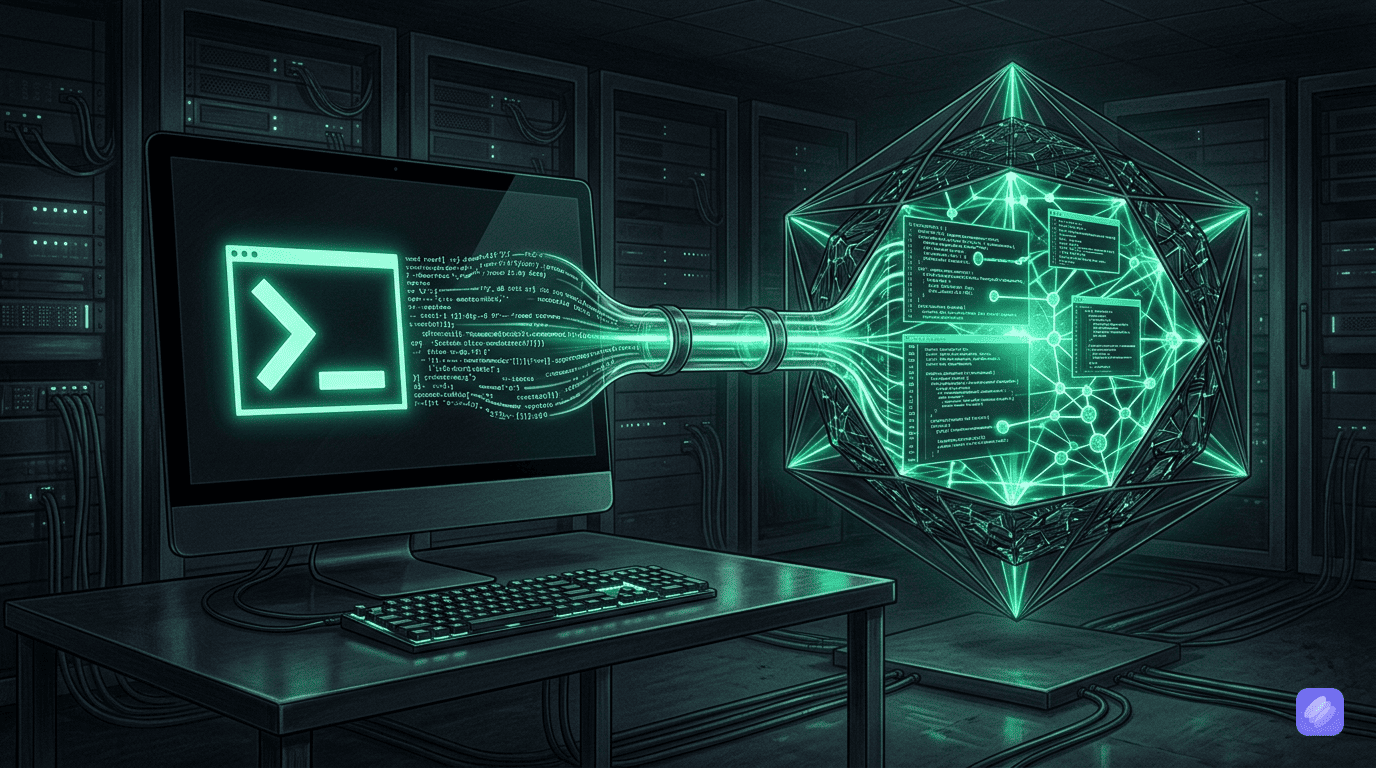 Terminal window with AI coding assistant generating and debugging code in real time