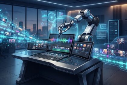 AI-powered video editing interface replacing traditional expensive software with automated tools