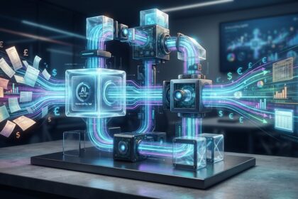 AI accounting software dashboard analyzing financial transactions and bookkeeping data