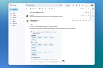 Gmail conversation where an AI scheduling assistant named Callie helps book a sales meeting