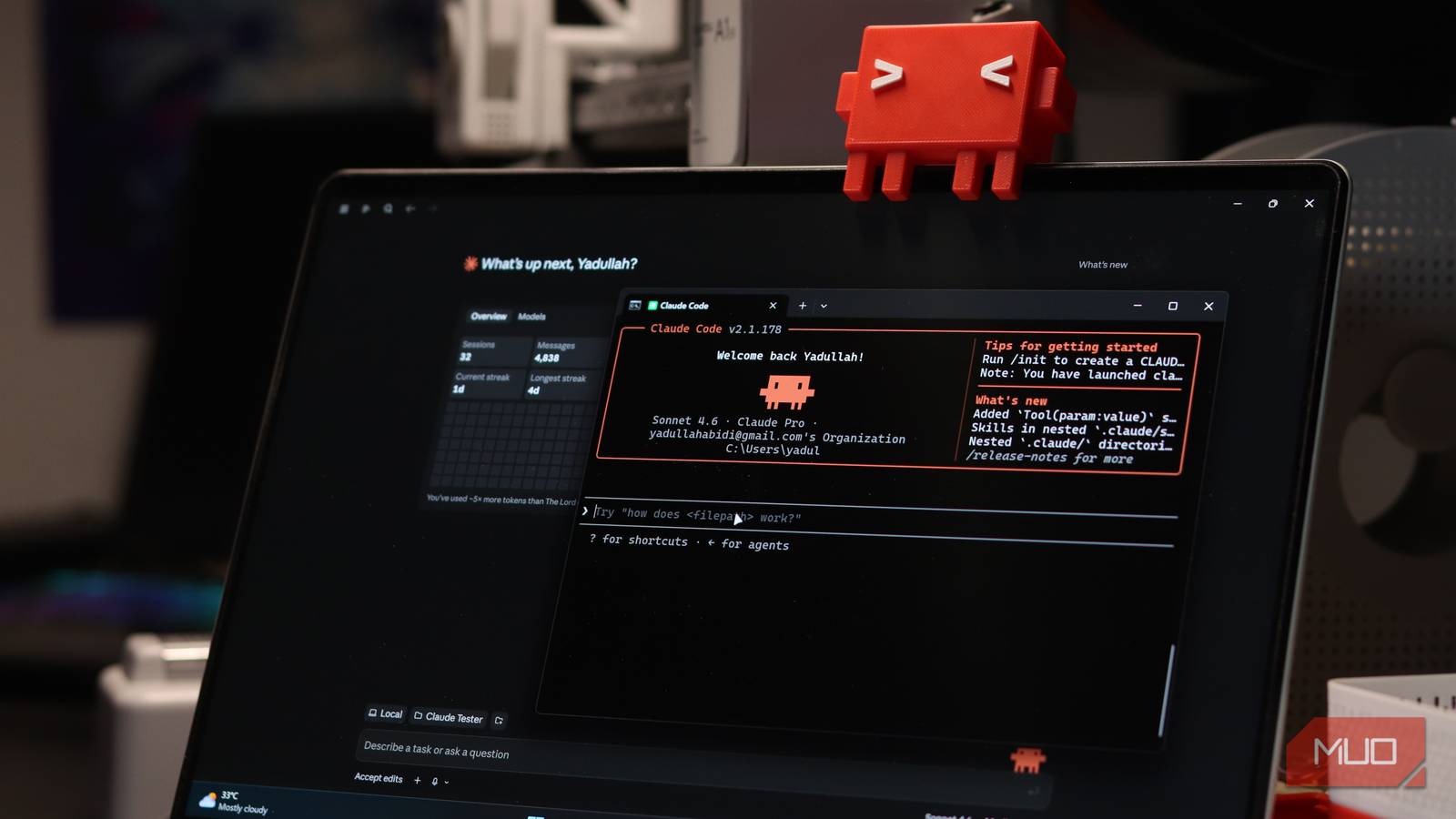 Claude Code terminal running on a laptop