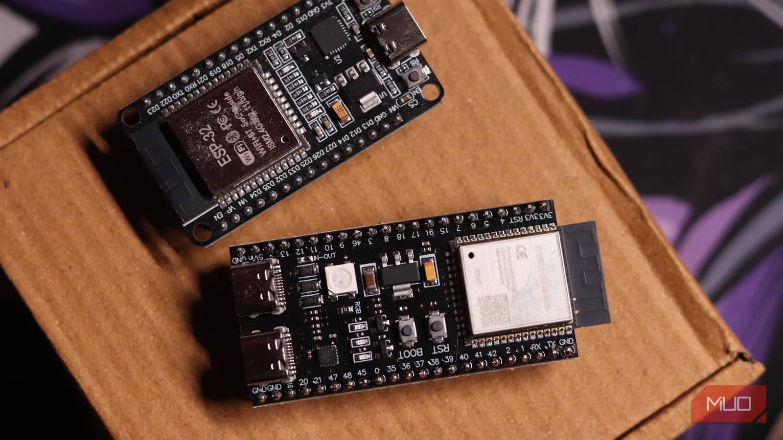 ESP32 microcontroller board running local LLM