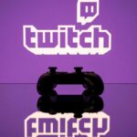 Twitch logo glowing on a screen above a game controller in purple light