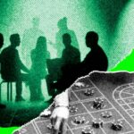 AI agents playing cards at a casino table under moody lighting
