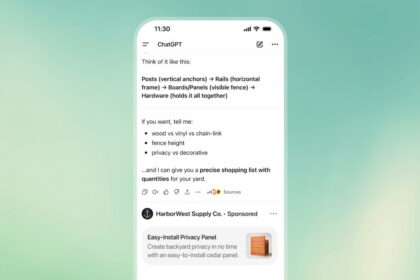 Smartphone showing ChatGPT ads rollout as Amazon joins as first big advertiser