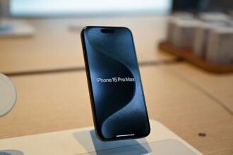 iPhone 15 Pro Max on display at an Apple Store