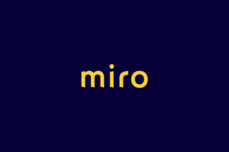 Miro whiteboard interface with sticky notes and diagram elements