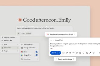 Gmail inbox interface with an AI assistant drafting an email reply