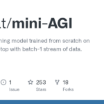 mini-AGI repository card showing a neural network that assembles itself during training