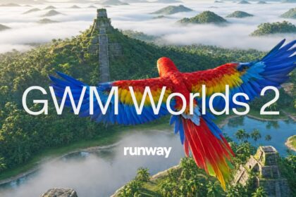 Frame from a generated desert world scene in Runway's GWM Worlds 2