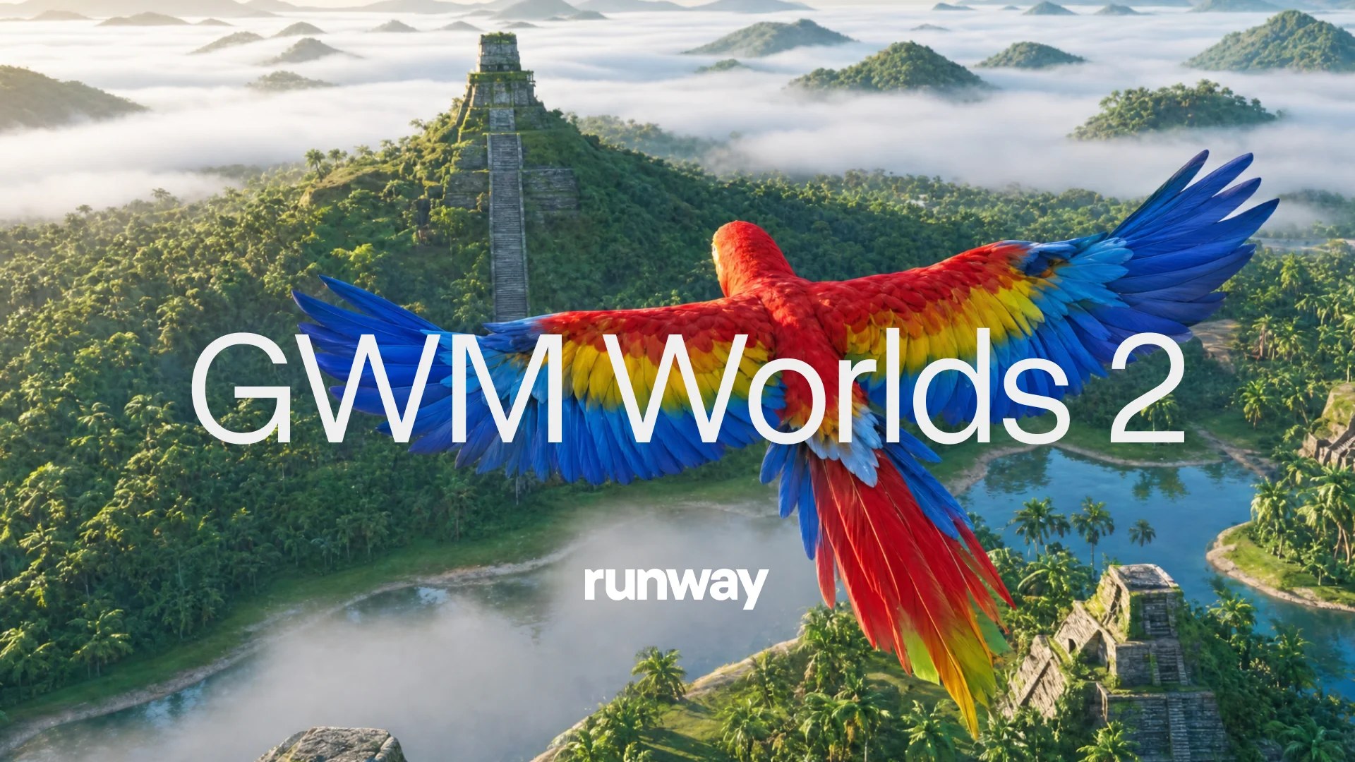Frame from a generated desert world scene in Runway's GWM Worlds 2