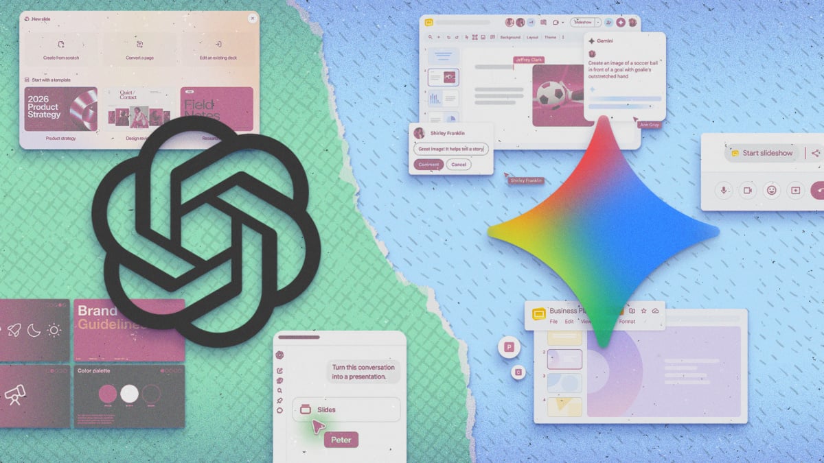 The ChatGPT Slides tool building a presentation next to Google Slides with Gemini