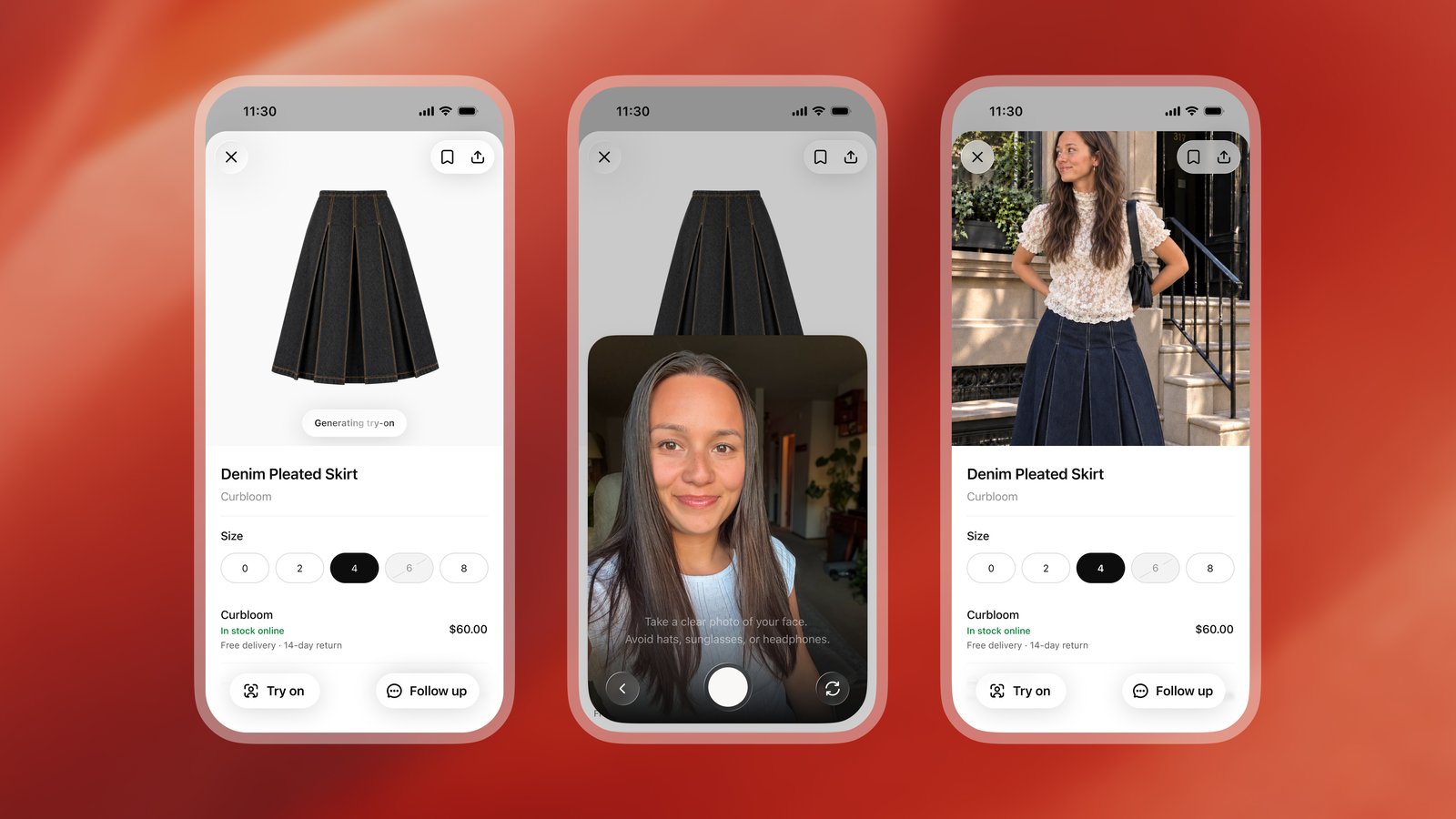 Person using a phone shopping app while comparing outfits on a clothing rack