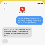 DoorDash text-to-order agent conversation shown on a smartphone screen