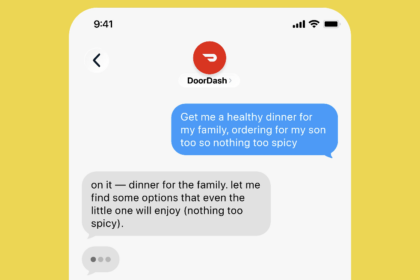 DoorDash text-to-order agent conversation shown on a smartphone screen