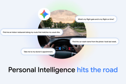 Car dashboard screen showing the Gemini assistant answering a driver question