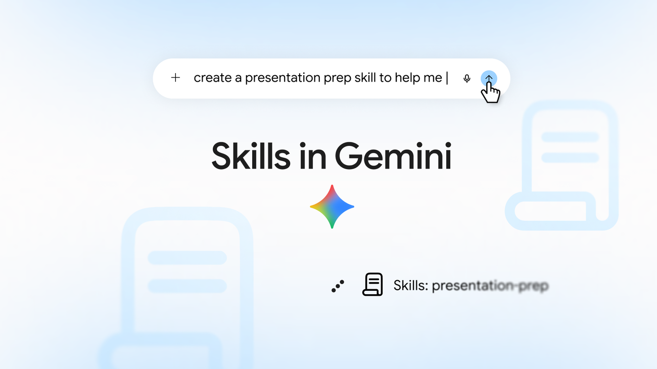 Google Gemini skills feature thumbnail from the official announcement