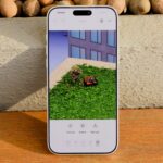 iPhone screen showing a photo being edited with an object removed