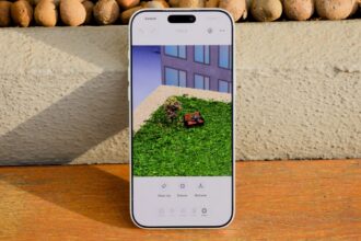 iPhone screen showing a photo being edited with an object removed