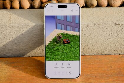 iPhone screen showing a photo being edited with an object removed