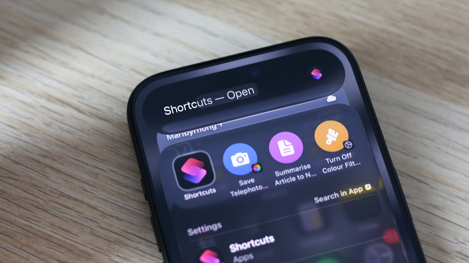 iPhone showing the Shortcuts app with a custom automation ready to run
