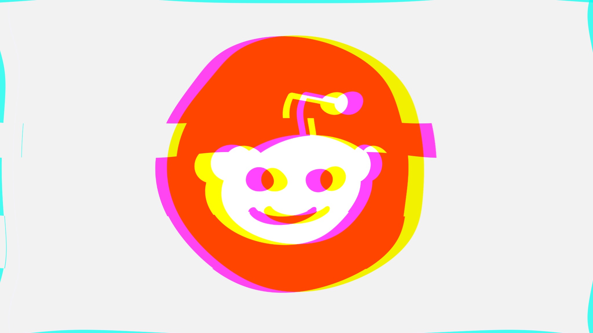 Reddit logo with a glitch effect on a dark background