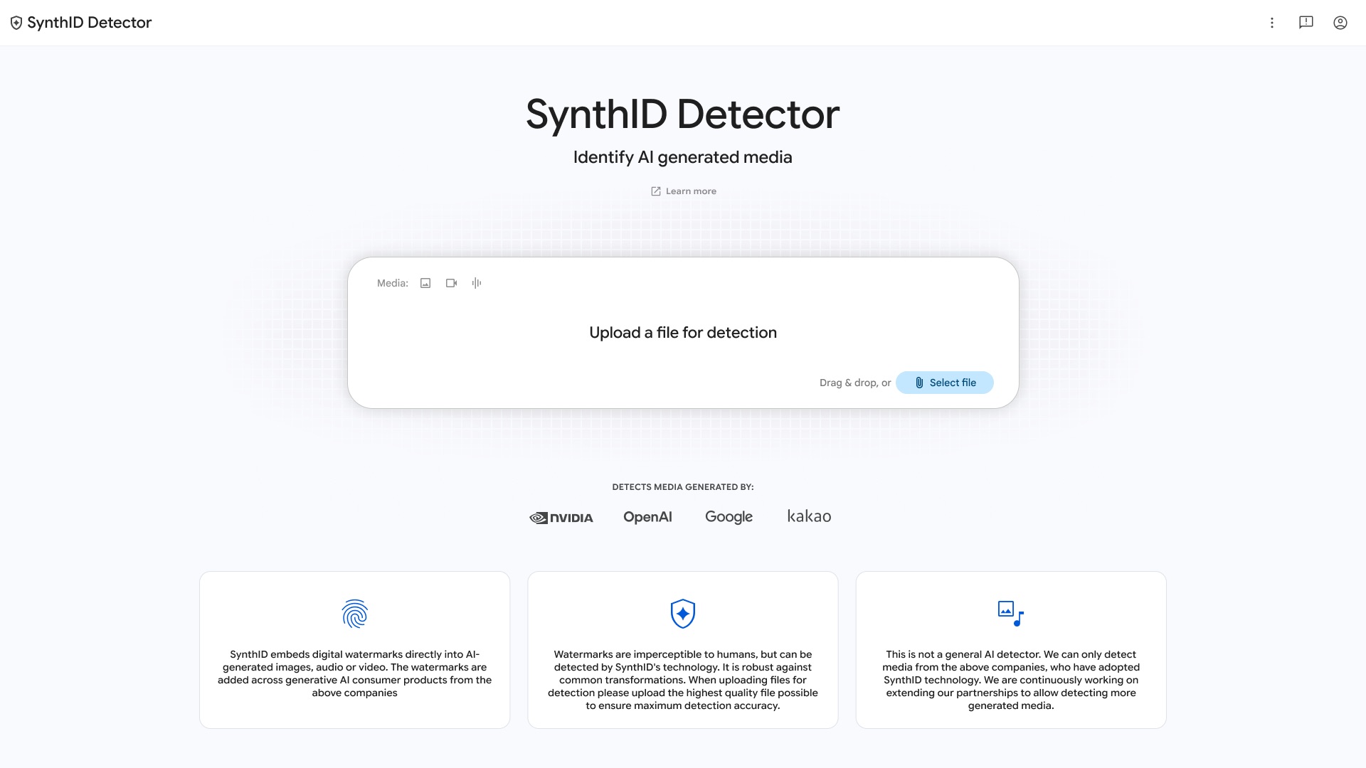 Uploading a photo to the SynthID Detector website for an AI watermark check