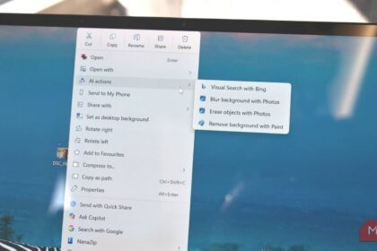 File Explorer context menu on Windows 11 showing the AI actions submenu for an image file